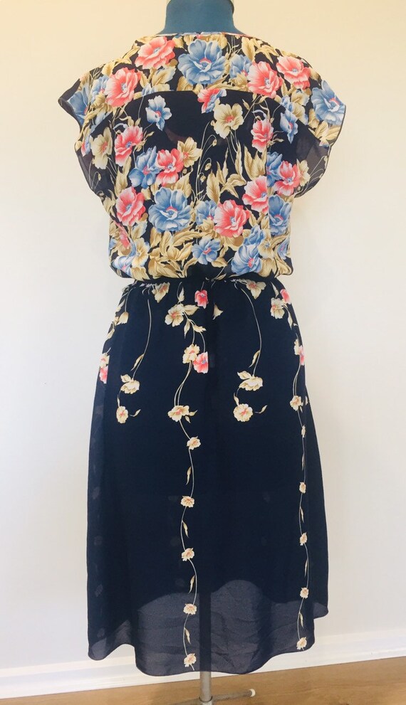 Vintage 1980s navy pink and blue floral daydress … - image 6