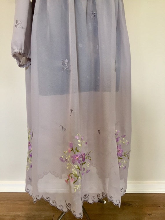 Vintage sheer grey-lilac floral embroidered scall… - image 4