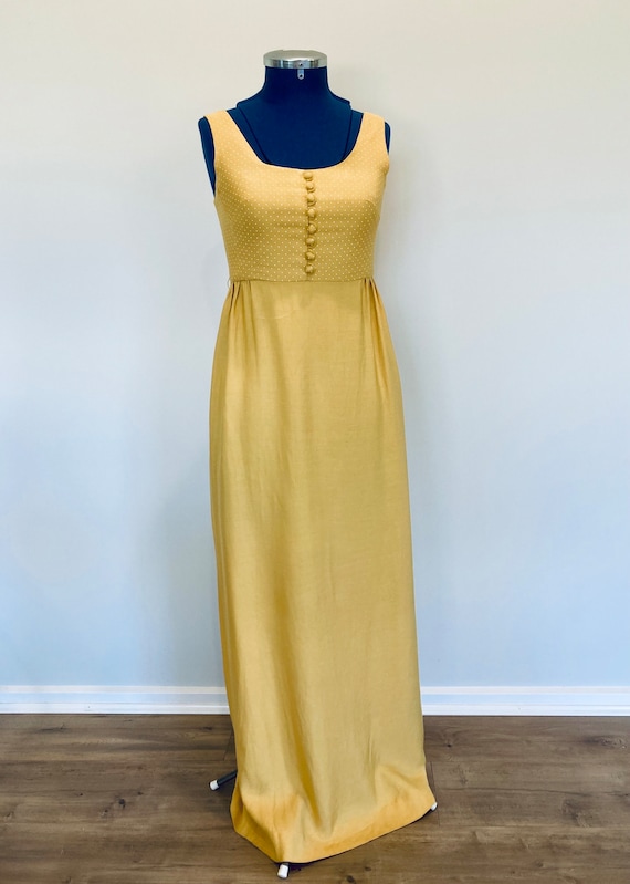 Vintage 1960s mustard yellow sleeveless full leng… - image 3