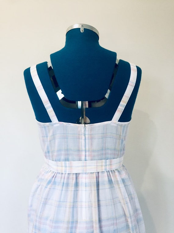 Vintage 1970s white and pastel plaid pattern dres… - image 8