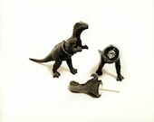 Allosaurus - Dinosaur Earring-  Faux Gauge - Upcycled Toy Dinosaur - Dino Stud Earrings - Hypoallergenic - NICKEL FREE