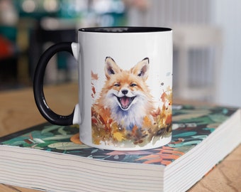 Happy Fox Coffee Mug 11oz - Smiling Fox, Cute Coffee Mug, Fox Mug Accented Ceramic, Mug With Fox, Cute Animal Mug
