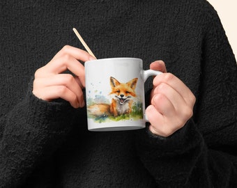 Cute Fox Coffee Mug 11oz - Cute Coffee Mug, Fox Mug Accented Ceramic, Mug With Fox, Cute Animal Mug