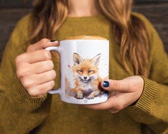 Cute Fox Coffee Mug 11oz - Cute Coffee Mug, Fox Mug Accented Ceramic, Mug With Fox, Cute Animal Mug