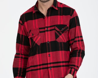 Cotton Check Shirt, Flannel Shirt, Casual Men's Shirt, Full Button Down Shirt, Lumber Jack shirt,Red Shirt,Autumn Winter Casual  Warm Shirts