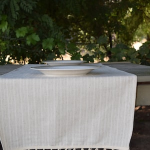 Rustic Linen Runner,Natural linen long table runner for wedding, holiday, farmhouse. Fringed runner for rustic, modern housewarming gift.
