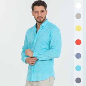 Lightweight Men&#39;s Linen Shirt, Handmade Summer Shirt With Buttons, Regular Fit Casual Vacation Clothing