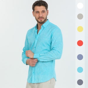 Mens linen shirt with short sleeves. Mens short sleeve shirt