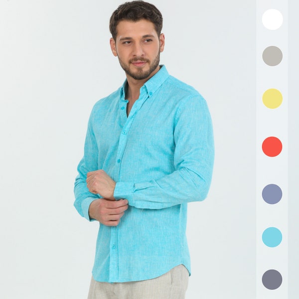 Chemise homme pur lin, Chemise en lin pour homme, Chemise à manches longues avec boutons, Chemise coupe classique, Chemise faite main, Chemise boutonnée, Chemise d'été