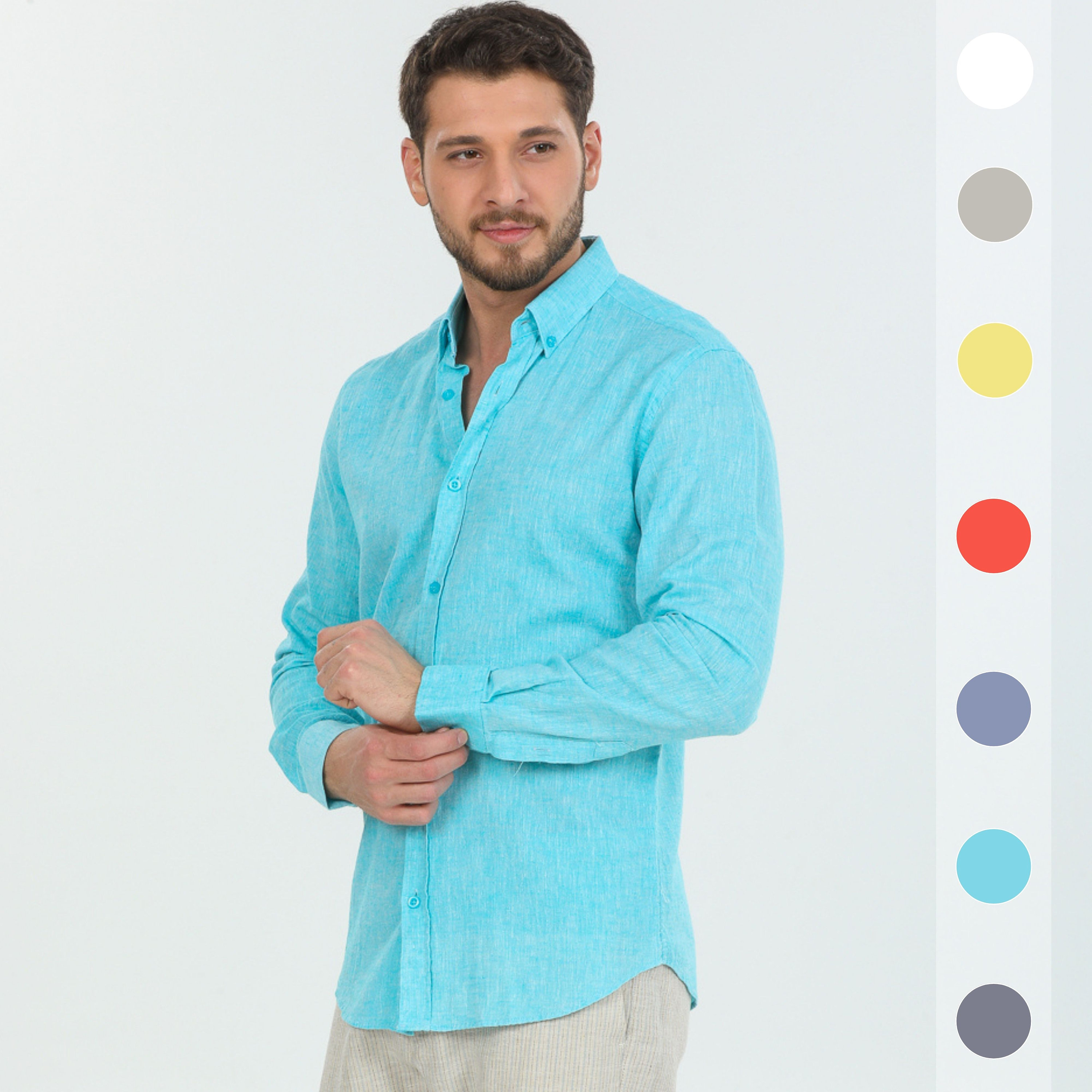 Turquoise Linen Shirt - Etsy