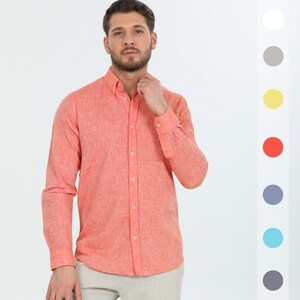 Pure Linen Man Shirt, Linen Shirt For Men, Long Sleeve Shirt With Buttons, Regular Cut Shirt, Handmade Shirt, Halloween Gift, Buttoned Shirt