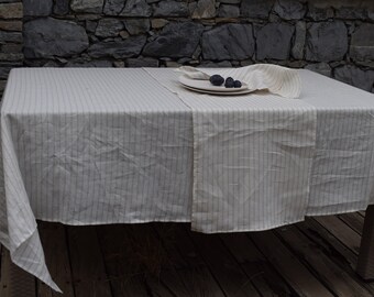 Natural Linen Tablecloth,Weddings, Easter brunch,Washed Striped Linen Tablecloth,wedding,Eco friendly tablecloth for housewarming gift