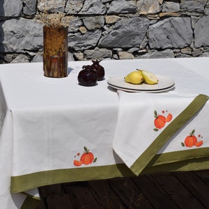 Natürliche Leinen Tischdecke, Hochzeit, umweltfreundliche Tischdecke für Einweihungsgeschenk.Handmade.Gedruckt in Naturleinen Tischdecke mit Früchten