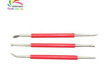 3pcs Double Heads Red Steel Pottery Clay Rod Sculpture Polymer Fimo Clay Playdough & Plasticine Tools
