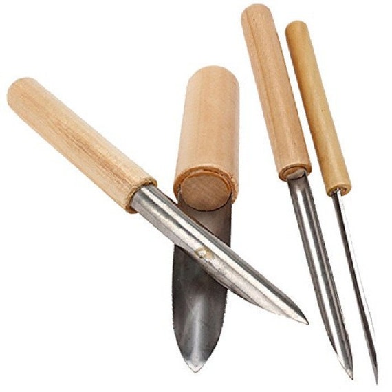 4Pcs Set Wood Handle Stainless Steel Hole Pottery Clay Cutters Carving Tools Semi-Round