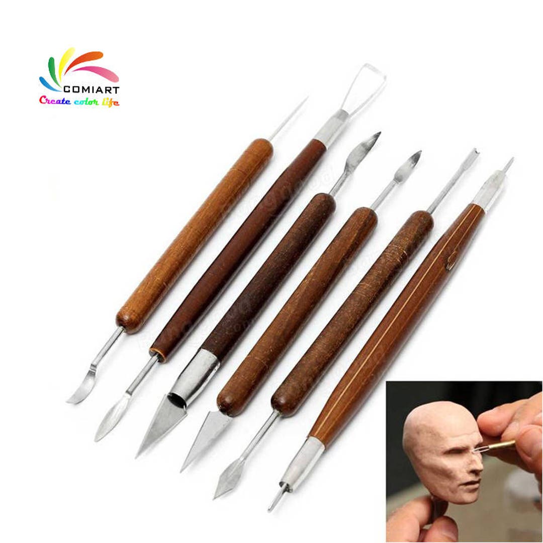 6Pcs/Set Wooden Handle Clay Wood Sculpting Tools Smoothing Wax Carving  Pottery Ceramic Tools DIY Crafts