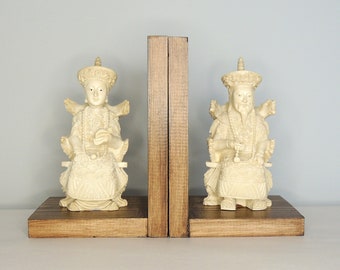 Serre-livres en bois, empereur chinois, figure chinoise