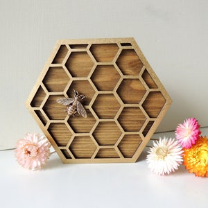 Honeycomb, Bee, Wooden Honeycomb Ornament, Free Standing, Bee Ornament