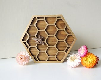 Honeycomb, Bee, Wooden Honeycomb Ornament, Free Standing, Bee Ornament