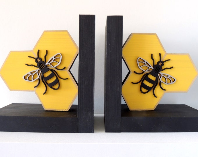 Bee Bookends, Bookends, Book Stopper, Wooden Bookends Etsy UK