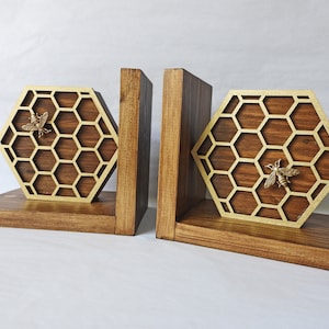 Honeycomb Bookends, Bee Bookends, Wooden Bookends, Book Stopper