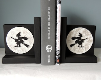 Bookends, Witch Bookends, Moon, Witch on Broomstick, Book Stopper
