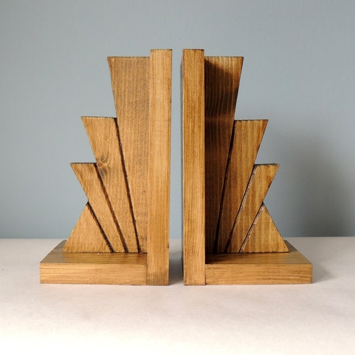 Art Deco Style Bookends Wooden Bookends Book Stopper Etsy
