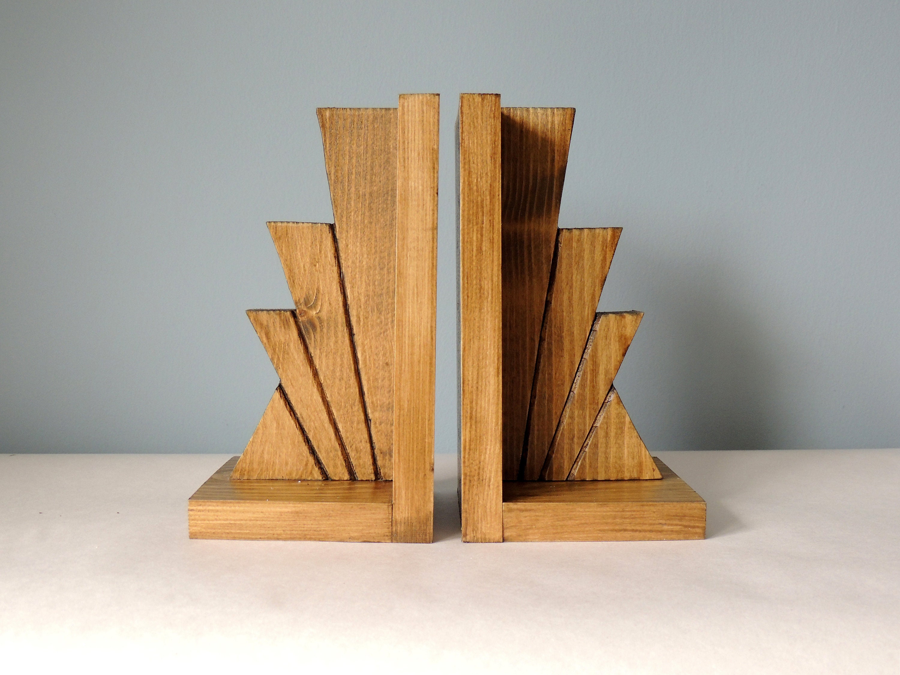 Art Deco Style Bookends Wooden Bookends Book Stopper Etsy