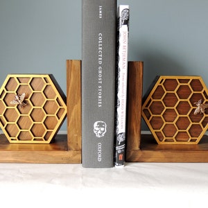 Honeycomb Bookends, Bee Bookends, Wooden Bookends, Book Stopper