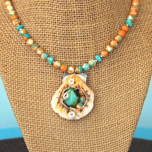 Seashell Jewelry,  Beach Necklace, Scallop Shell, Boho Style, Handmade Necklace, 18 Inch Beach Necklace