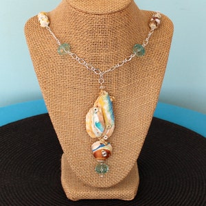 Hand Painted Seashell Necklace: Boho Beach Jewelry, Silver Plated