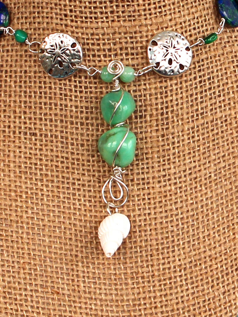 Seashell Jewelry, Beach Jewelry, Azurite Jewelry, Wearable Art Jewelry