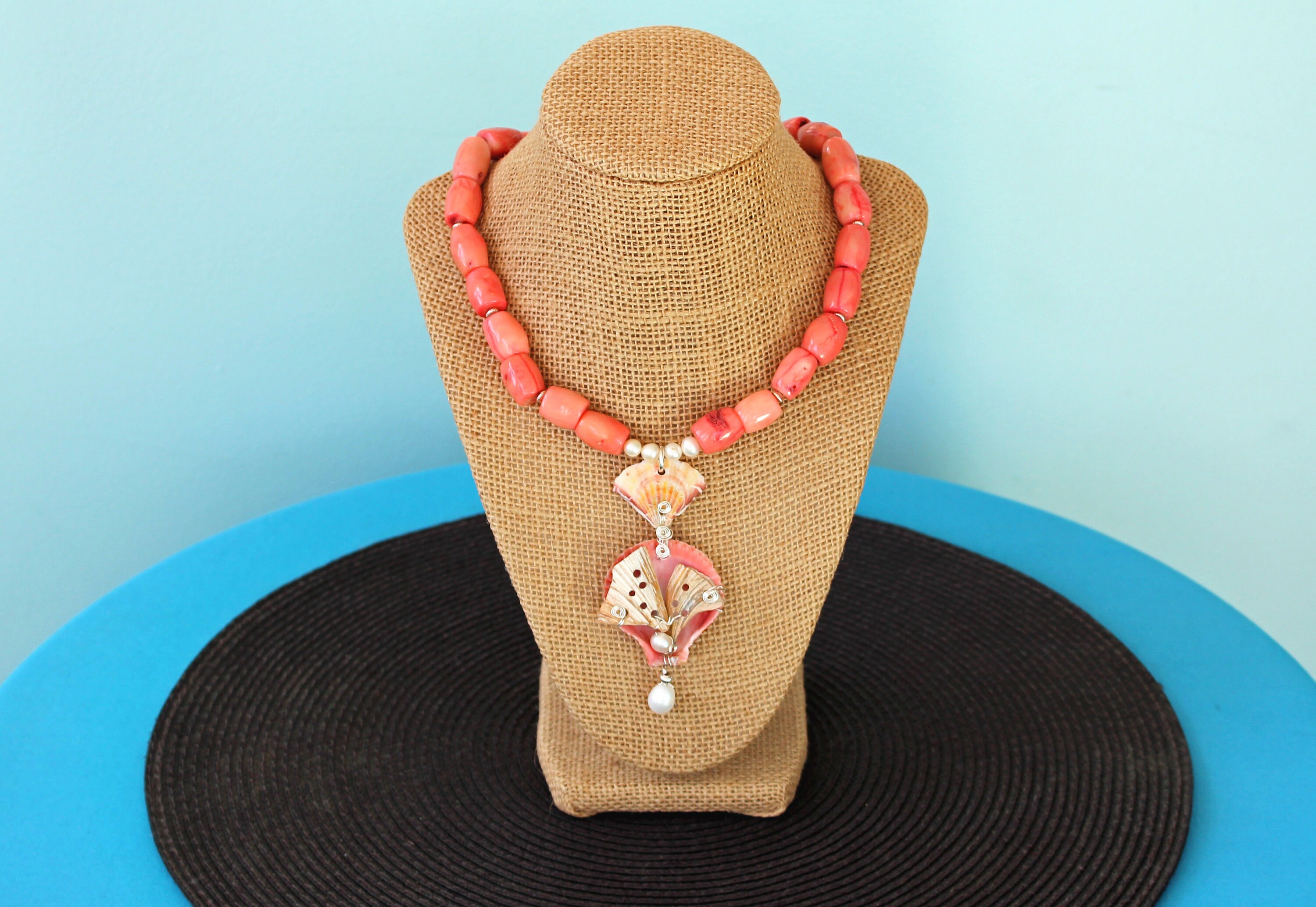 Natural Shell Statement Necklace Seashell and Coral Necklace Beach Jewelry Seashell Chips Necklace Summer Jewelry Pink Coral Necklace