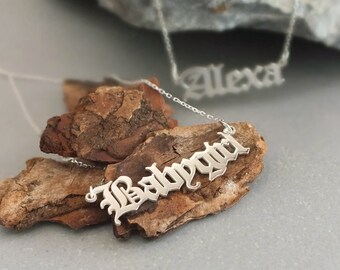 Old English Name Necklace Gothic Name Necklaces for Women Gothic Necklace Dainty Necklace Old English Font Necklace Custom Name Necklace