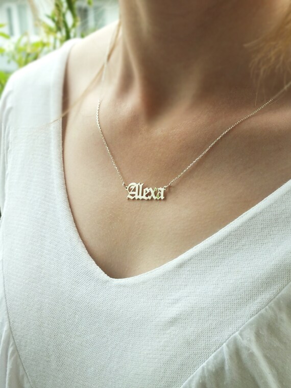 Nameplate Necklace Old English Necklace Gold Name Necklaces Etsy