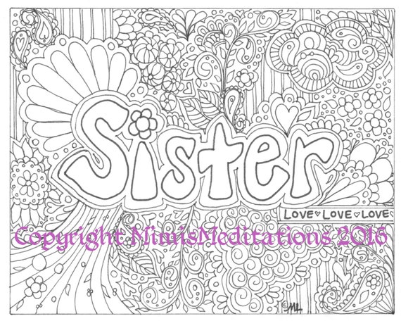Adult Coloring Page sister | Etsy