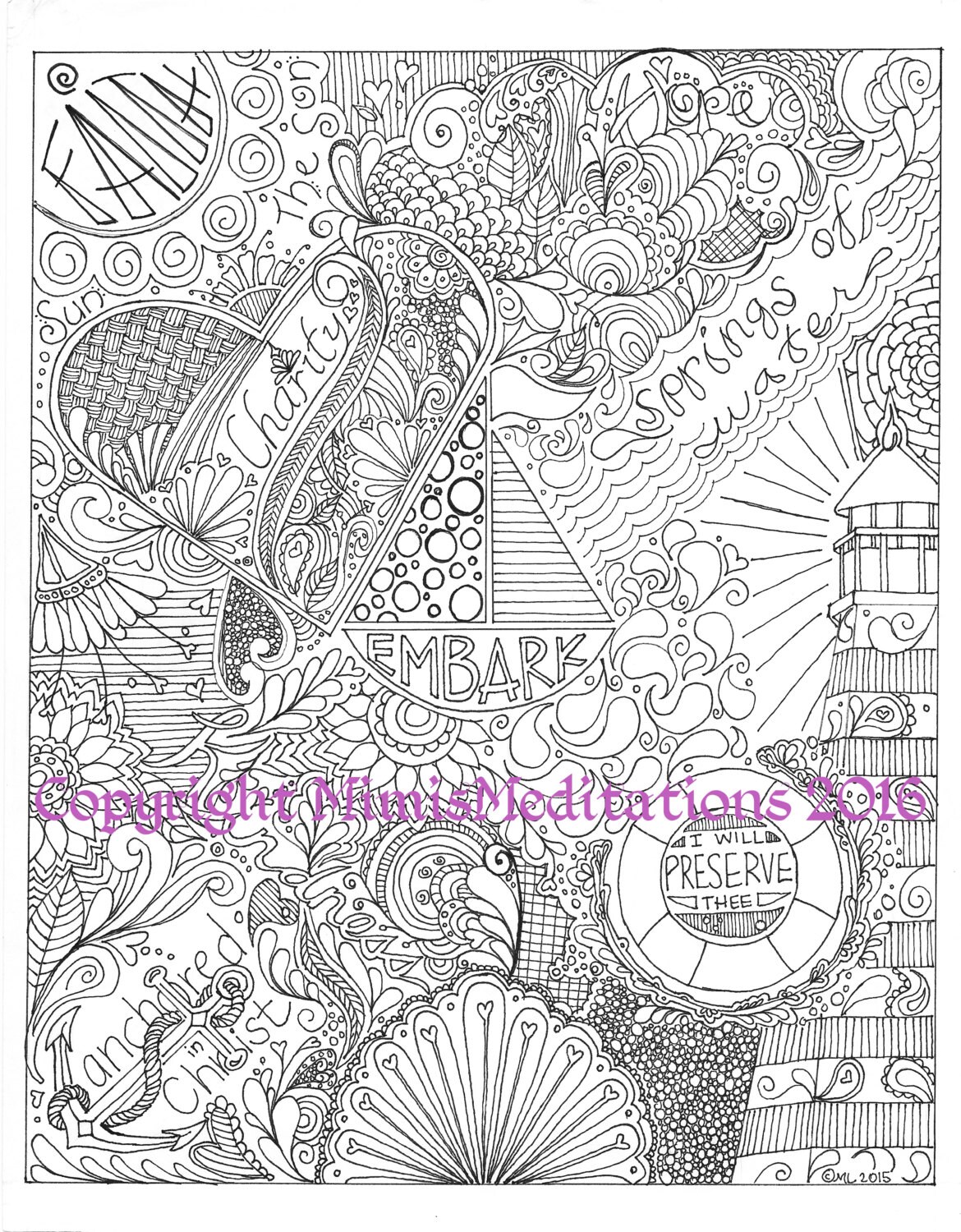 Inspirational Coloring Page With Theme Embark and Anchored in Christ - Etsy