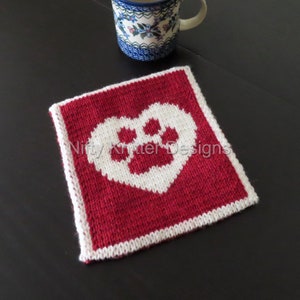 Cat Dog Paw Print Heart Potholder Knitting Pattern [ENGLISH ONLY, PDF Download]