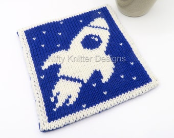 Space Rocket Potholder Knitting Pattern - Rocket Ship Potholder [ENGLISH ONLY]