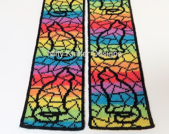 Stained Glass Cat Scarf Knitting Pattern [ENGLISH ONLY, PDF Download]