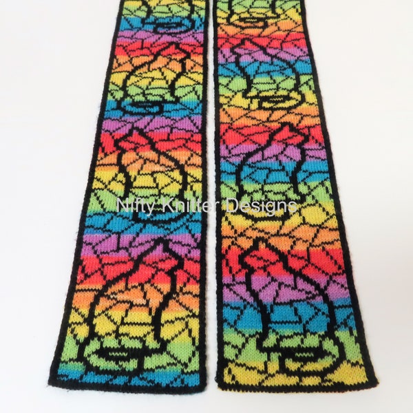 Stained Glass Cat Scarf Knitting Pattern [ENGLISH ONLY, PDF Download]