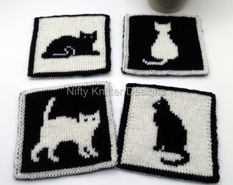 Cute Cat Coasters Knitting Pattern, Set of 4 [ENGLISH ONLY, PDF Download]