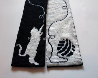 Cat Scarf Knitting Pattern: Cattitude, Reversible Double Knit Design (PDF Download, English Only)