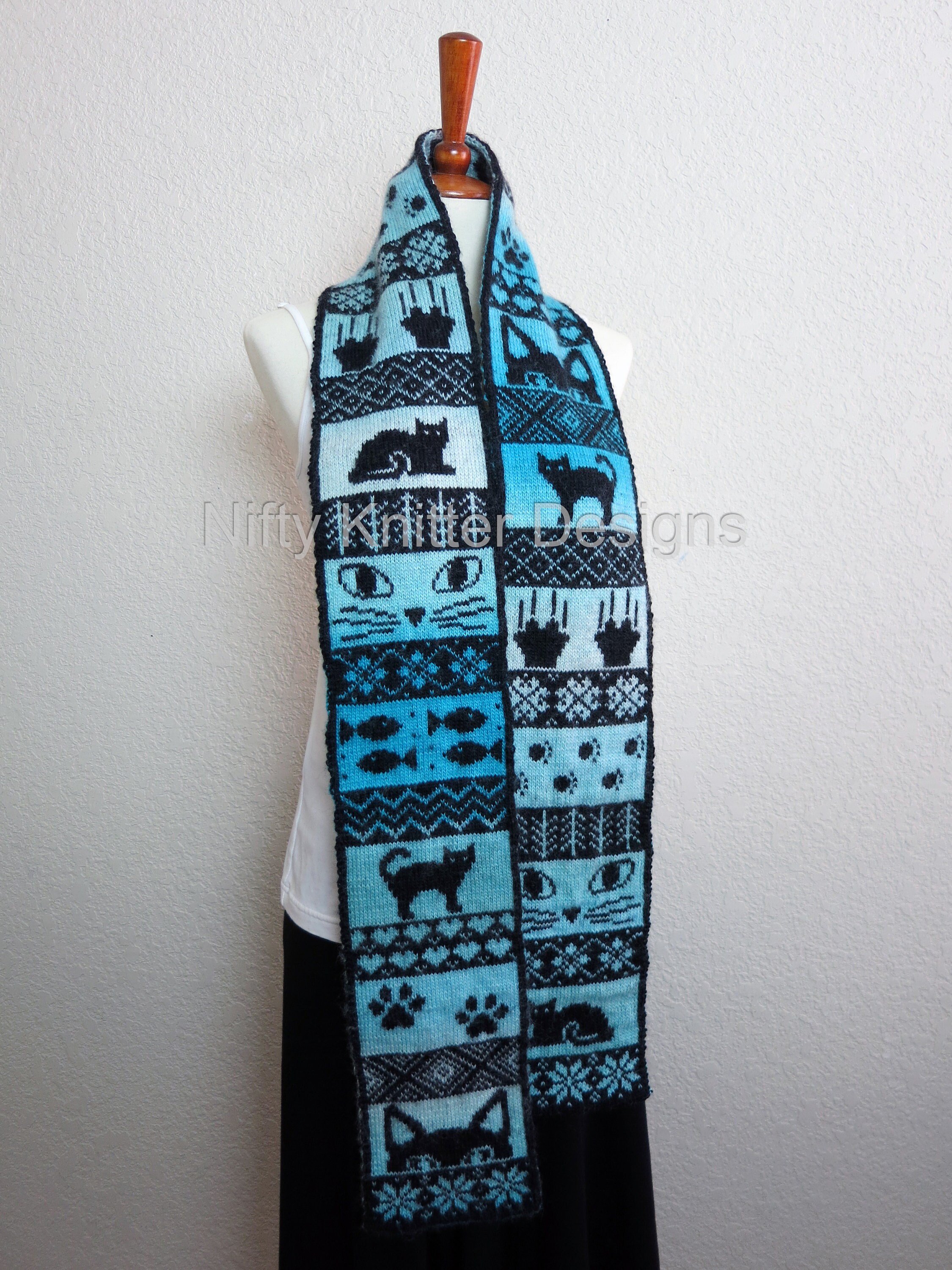 Cat Scarf Knitting Pattern: Reversible Double Knit Design (PDF