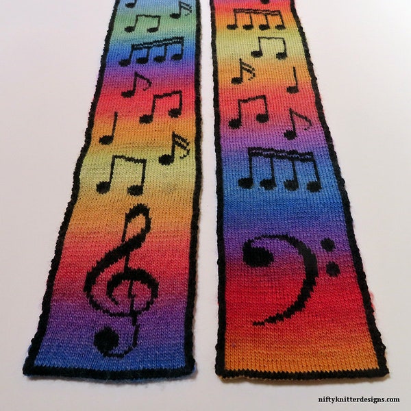 Music Note Scarf Knitting Pattern - Musical Scarf [ENGLISH ONLY, PDF Download]