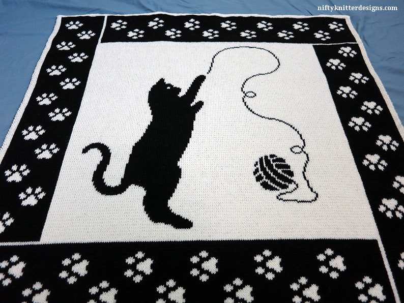 Cute Cat Blanket Knitting Pattern Baby, Throw Cattitude Blanket ENGLISH ONLY, PDF Download image 4