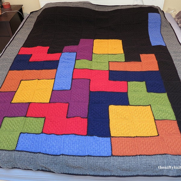 Blocks Blanket Knitting Pattern - Interlocking Blocks Afghan [ENGLISH ONLY, PDF Download]