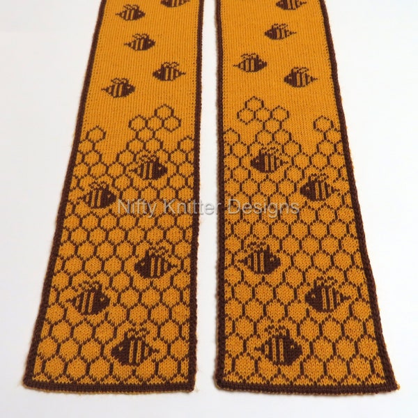 Bees Honeycomb Scarf Knitting Pattern: Reversible Double Knit Design (PDF Download, English Only)