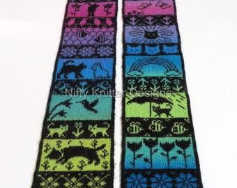 Patrón de tejido para bufanda de gato primaveral: Diseño reversible de doble punto (descarga en PDF, solo en inglés)