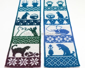 Patrón de tejido para bufanda de gato: "Naughty or Good" reversible de doble punto (descarga en PDF, solo en inglés)